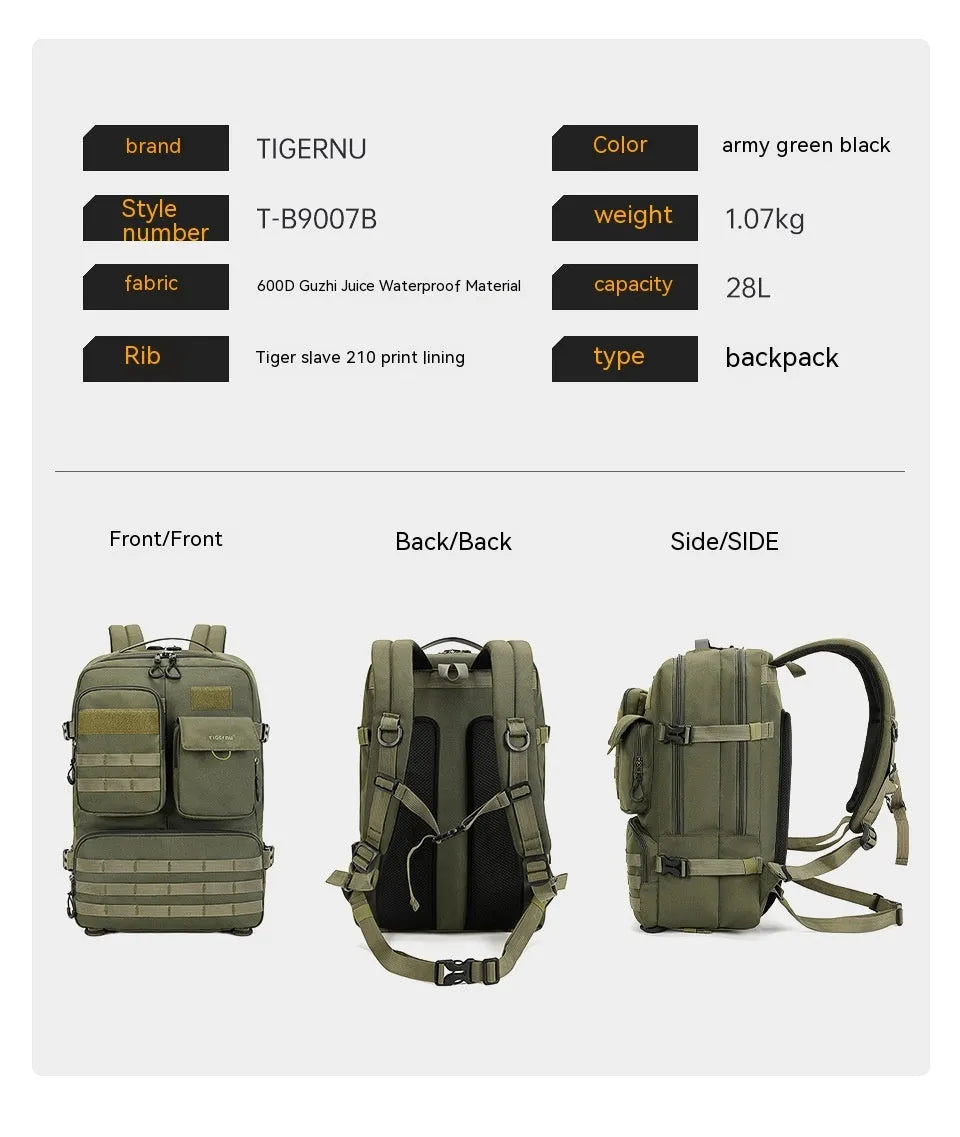 Army green tactical backpack with 17 inch size showing wear-resistant nylon construction