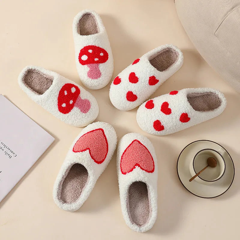Women's plush cartoon love style slippers with non-slip PVC soles in Big Love design.