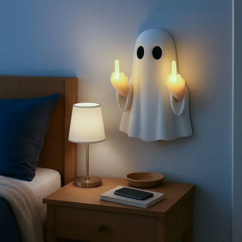 White plastic ghost statue night lamp with soft lighting for Halloween decor