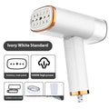 Portable small household handheld garment steamer 1000W white foldable design with UK plug on a white background