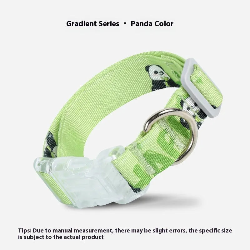 Adjustable nylon dog collar with cartoon gradient pattern in Panda Green and multi-colour options.