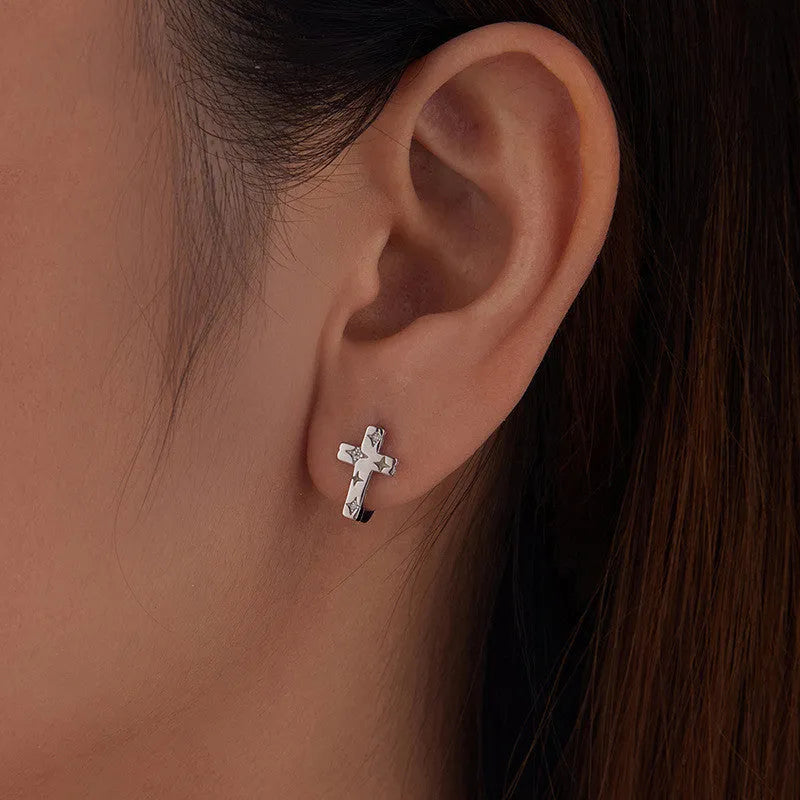 Original S925 sterling silver star cross ear clip for women in colour BSE1250, European American style ear cuff