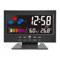 Multi-function large screen perpetual calendar clock showing time and date with voice-activated backlight in black finish