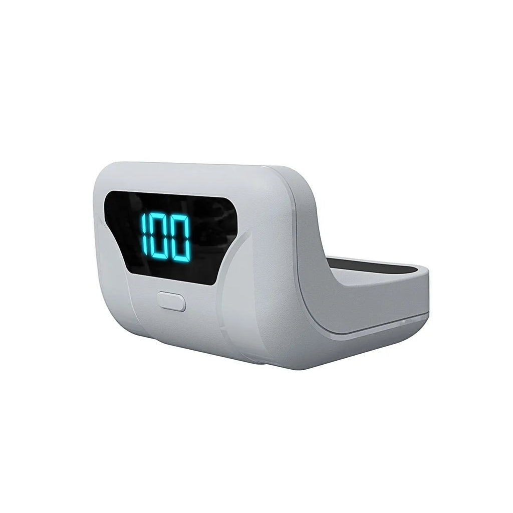 PS5 controller with white 1500mAh battery pack attached to back, LED display visible