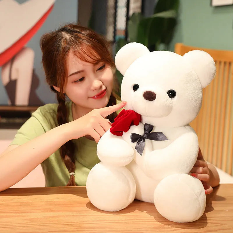 Rose bear plush teddy doll in beige, brown, or grey with PP cotton filling and multiple size options