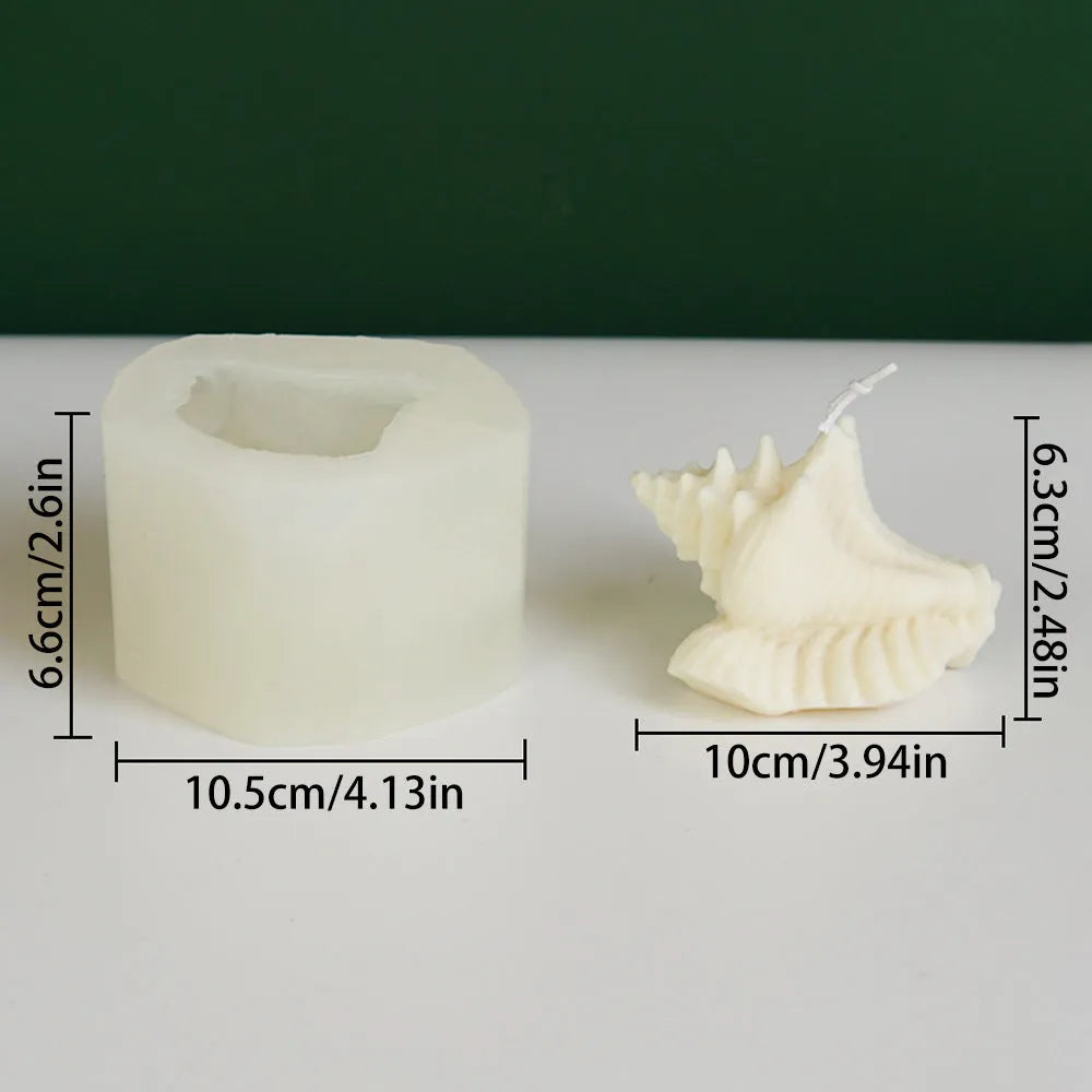 White silicone conch shaped mold for resin and candle crafts, 10.5cm irregular 3D design