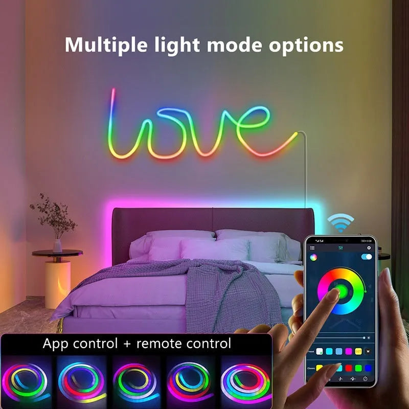 Colorful neon LED light bar strip with silicone housing, 72 LED beads, music sync remote control