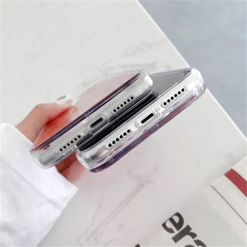 Quicksand Flowing Love silicone phone case soft TPU bumper with transparent back and pink love design for Apple iPhone