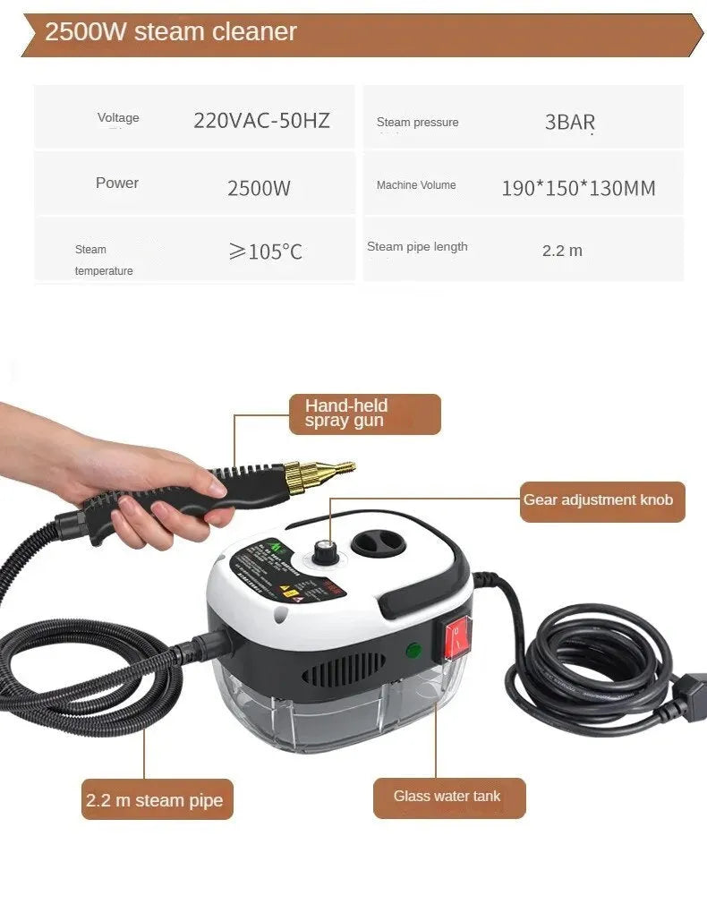 Yellow high-temperature high-pressure steam cleaner with nozzles for cleaning air conditioning and kitchen range hood grease