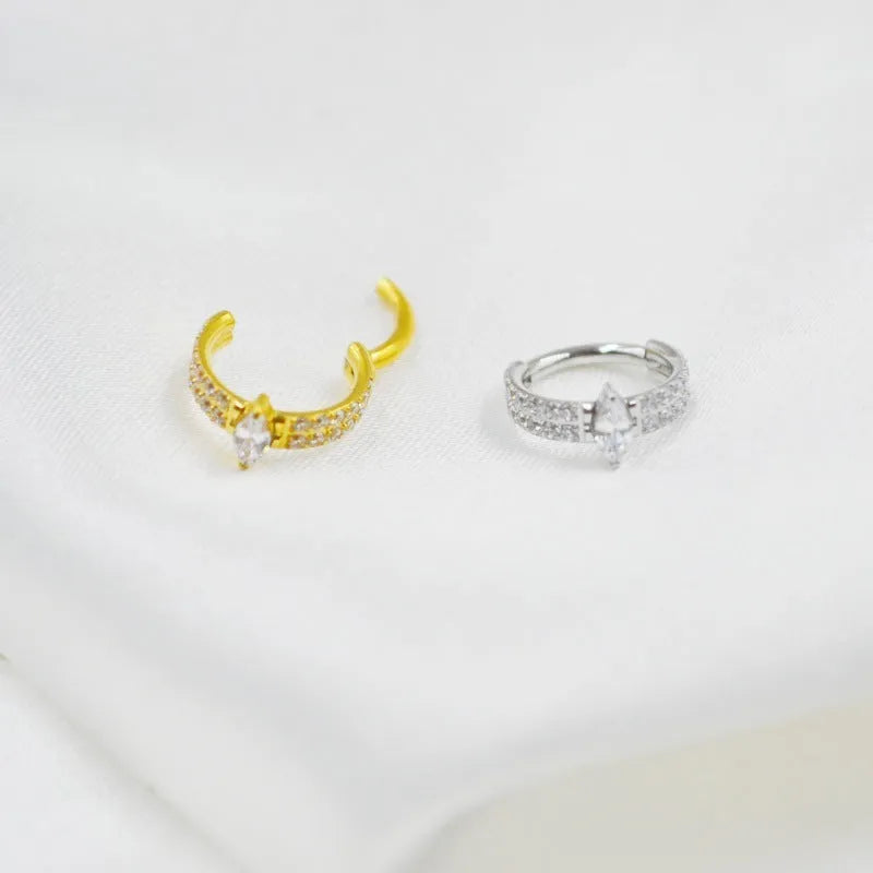 Gold and silver titanium steel heart-shaped earrings with zircon stones measuring 1.2x8mm
