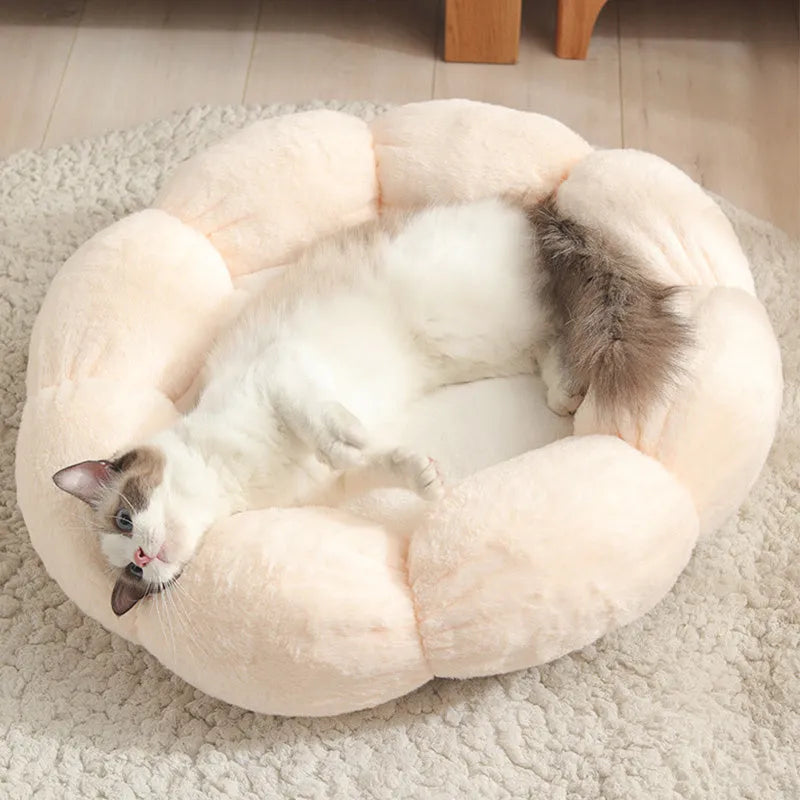 Round plus velvet pet nest in grey, 40cm outer diameter, 14cm height, soft anti-drop edge for cats