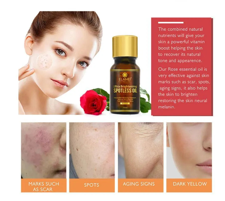 Ultra Brightening Spotless Oil 10ml bottle with rose and citrus extracts for brightening