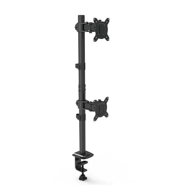 Steel computer monitor lifting rotating bracket arm supporting a screen on a desk