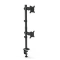Steel computer monitor lifting rotating bracket arm supporting a screen on a desk