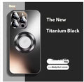 Frosted magnetic glass phone case for iPhone 15 and 16 series in silver gray colour, ultra-thin with shockproof protection
