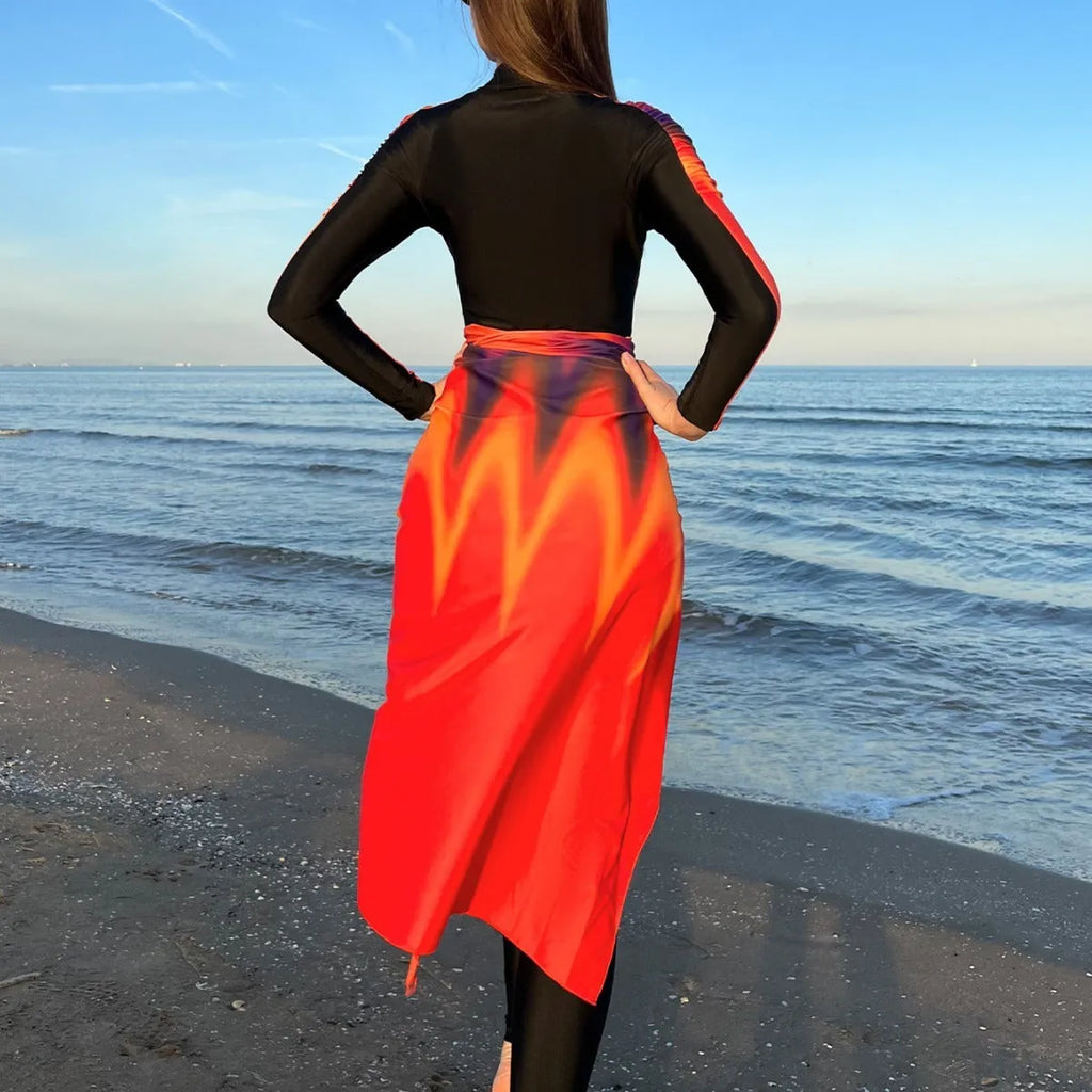 Sun Protection Beach Swimsuit Three-piece Set for Women in Conservative Style Polyester Colour 427