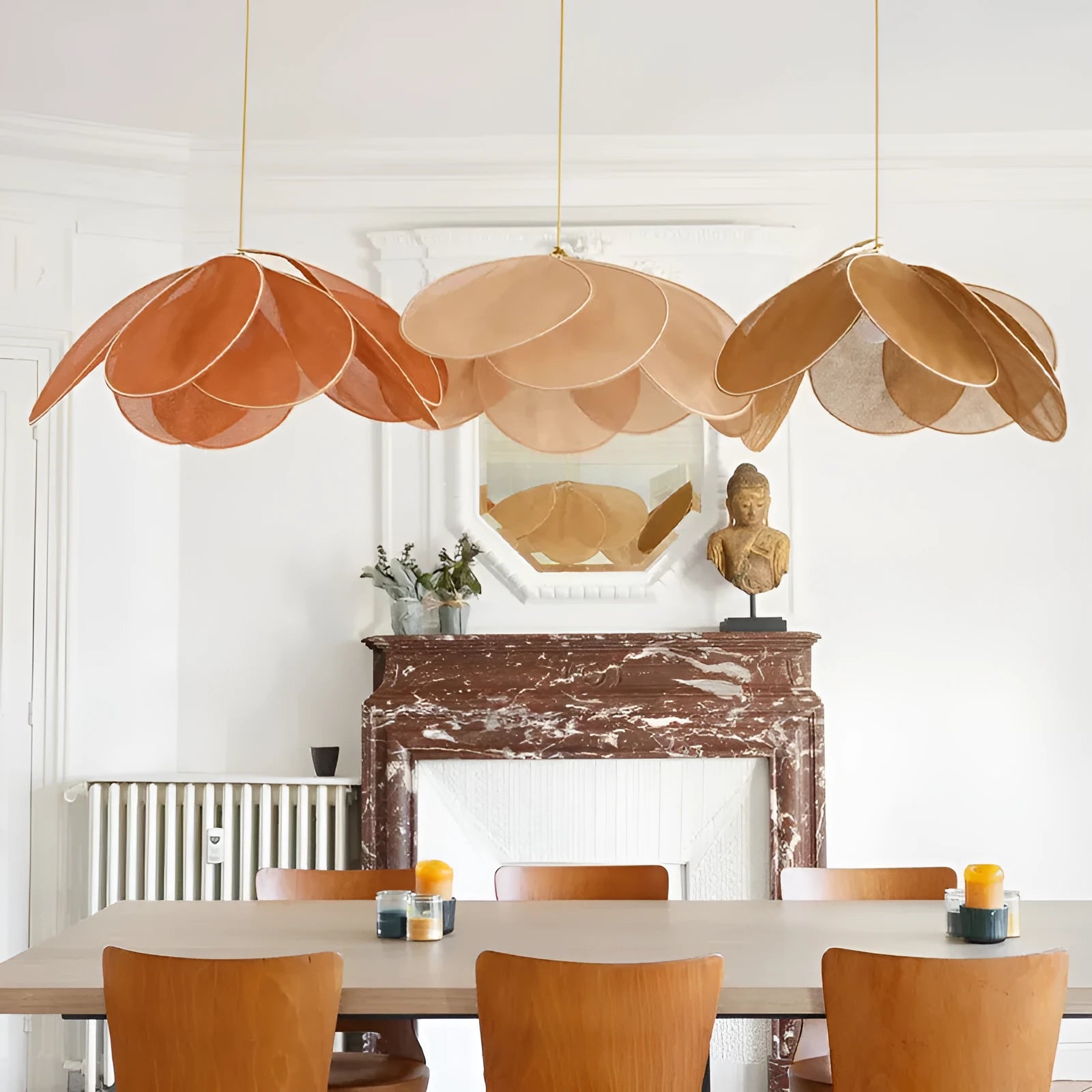 Bohemian style cloth-craft hanging chandelier lamp in a choice of colours and diameters.