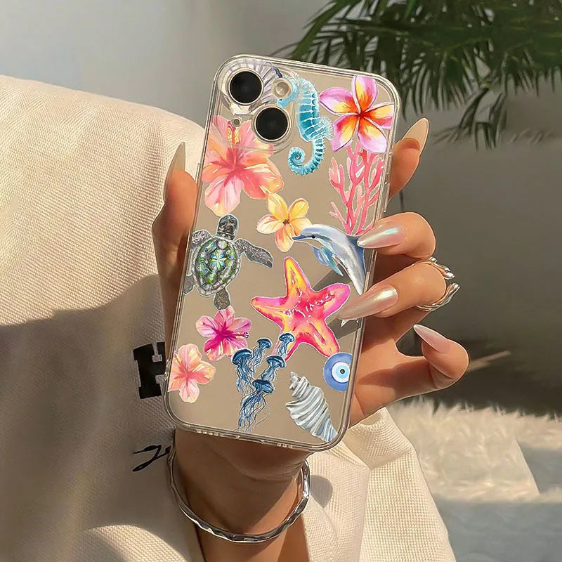 Transparent dolphin turtle design TPU phone case for Apple iPhone