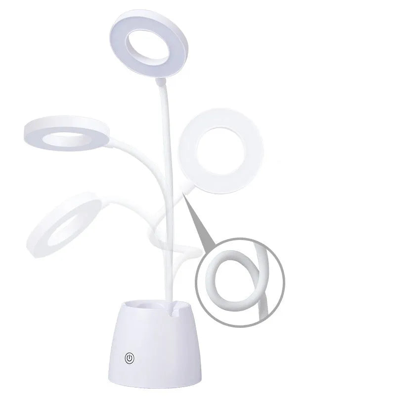 LED folding eye protection table lamp in beige with three colour temperature settings and rechargeable battery