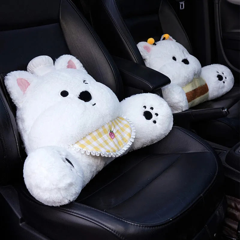 Plush cartoon car backrest cushion with cute animal print 60x35 cm