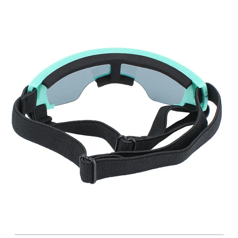 Dog UV-proof goggles with polycarbonate lenses and adjustable nylon ribbon strap in black colour