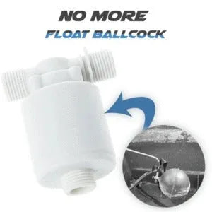 White nylon automatic float valve with threaded connection for purified water level control.