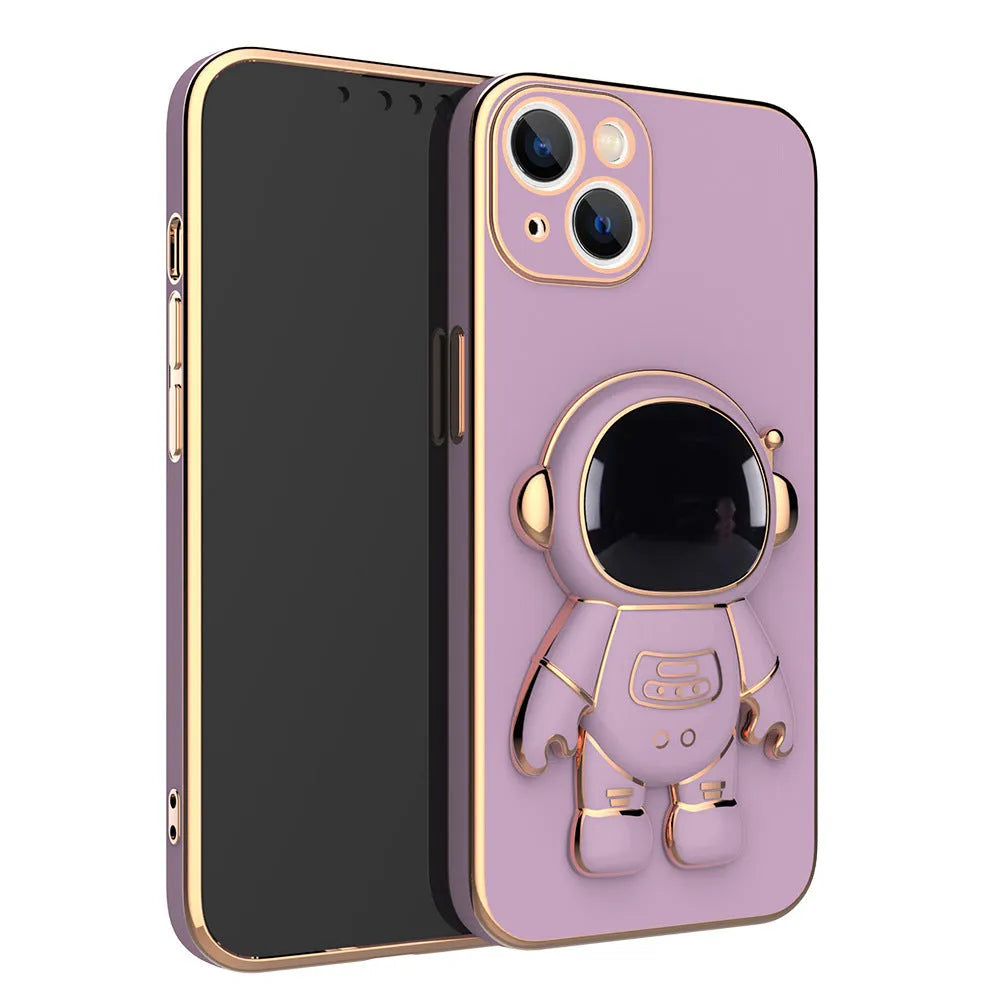 3D astronaut phone case with electroplating bracket for iPhone 13 Pro Max, TPU anti-drop back cover in black