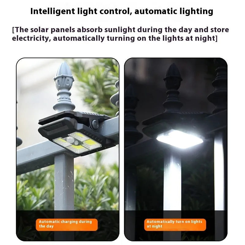 Clip lamp with motion sensor and adjustable brightness settings showing compact 11.2 x 7.6 cm design