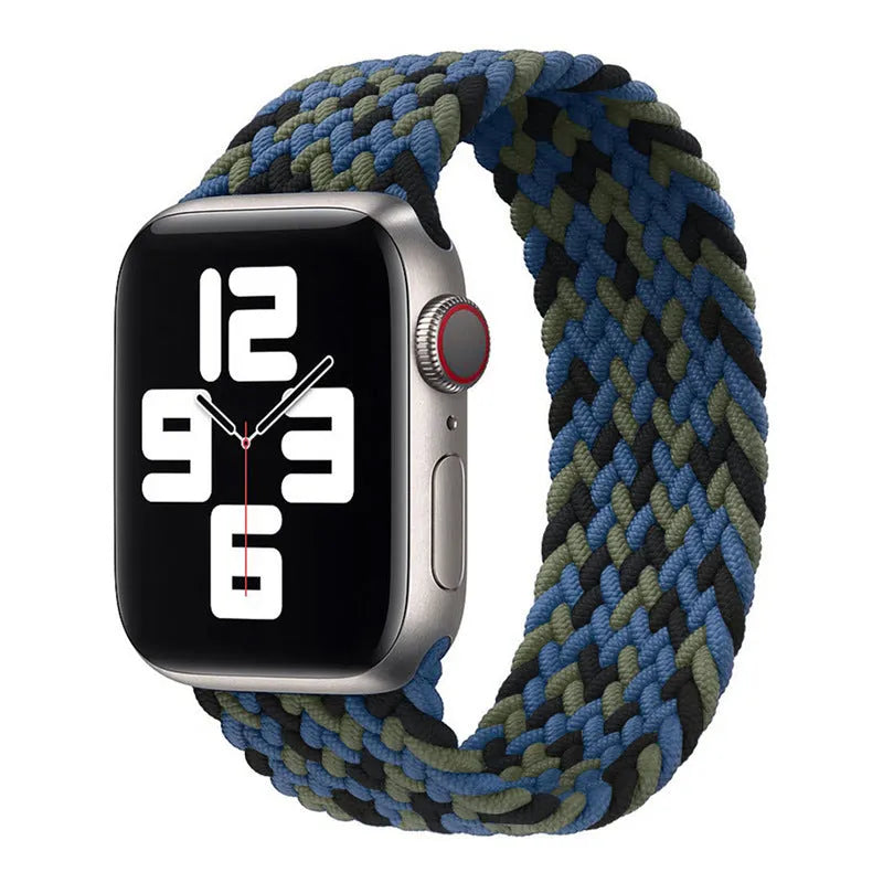Elastic nylon braided rainbow watch strap for Apple Watch 38mm to 45mm, woven fabric, multiple colour options