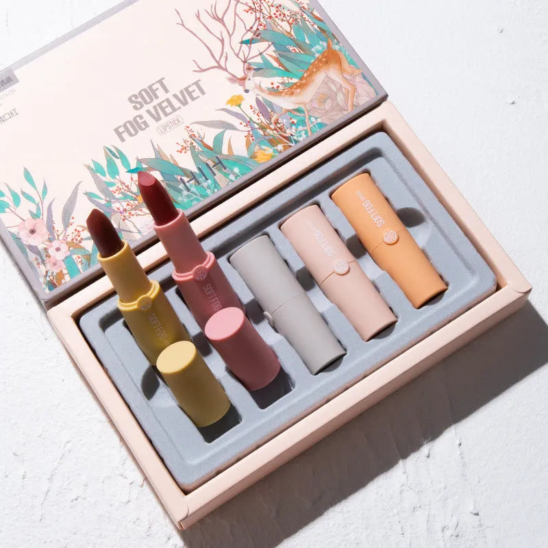 Soft mist velvet lipstick set five colours with squalane moisturising formula