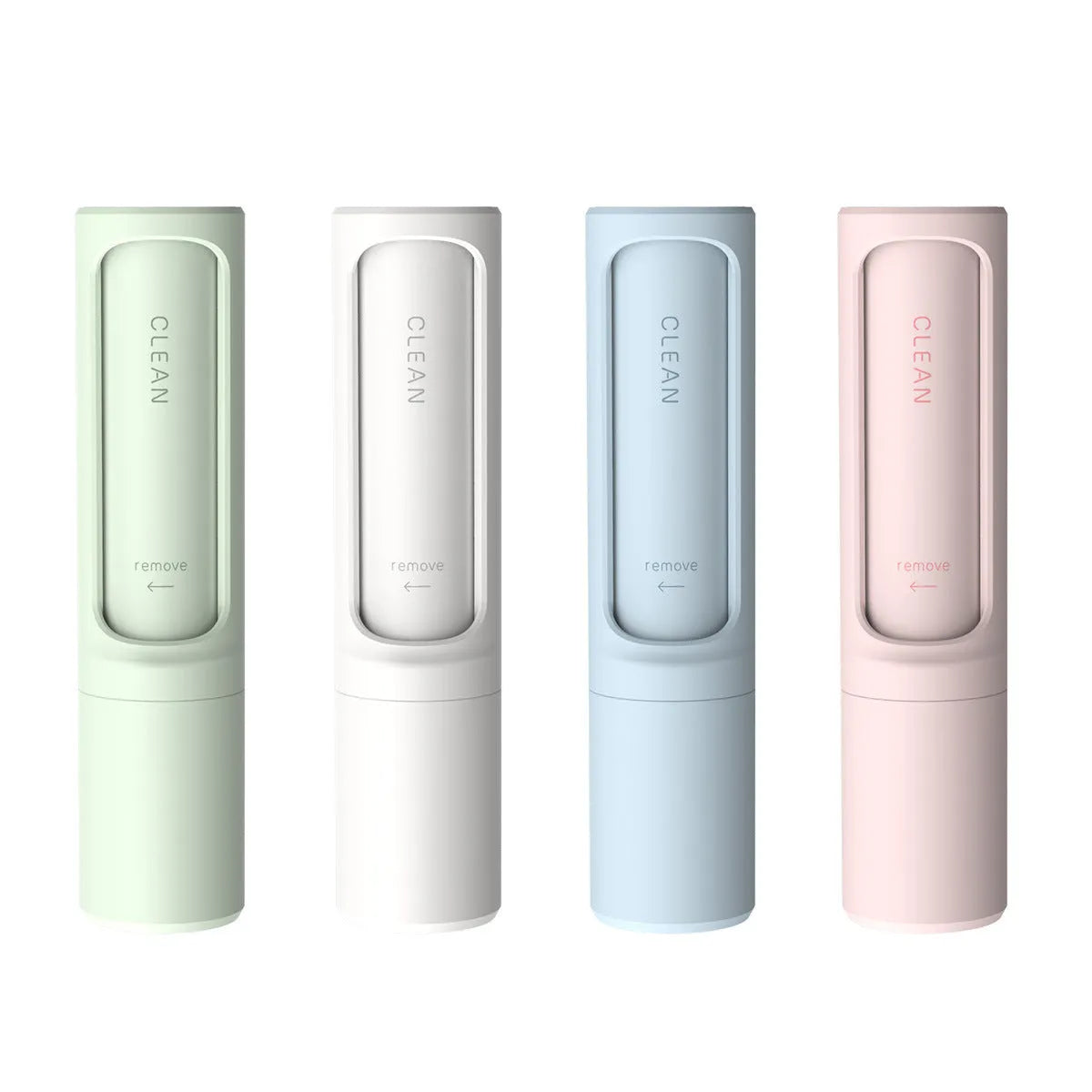Rotating cylinder electrostatic pet hair removal brush in white, 4.3x4.3x18.3cm, on a fabric surface