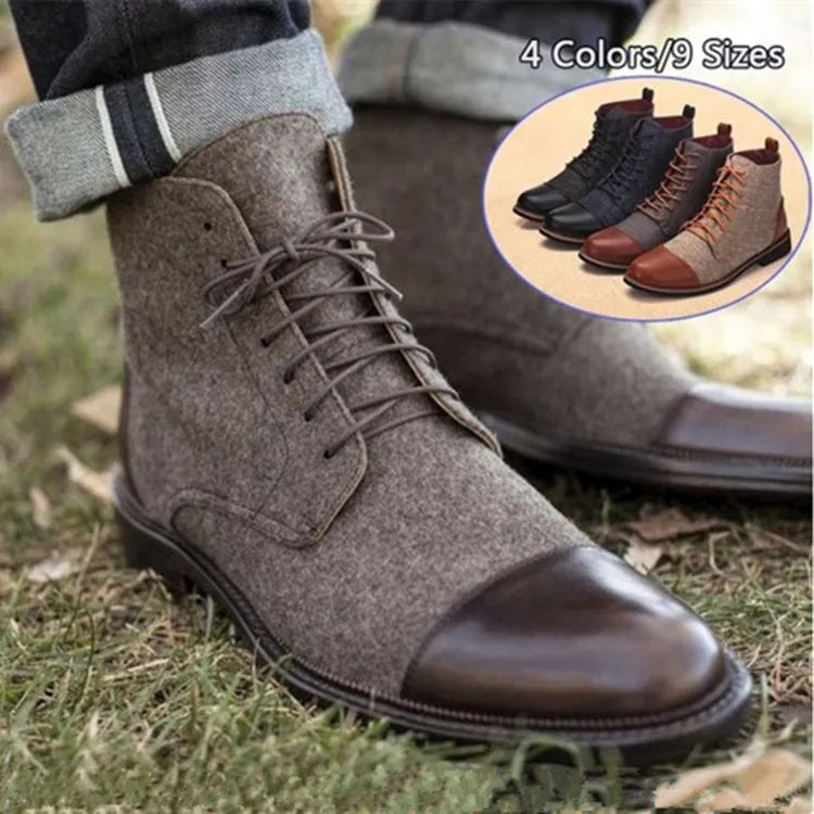 Men's leather motorcycle boots with metal buckle detailing and height-increasing rubber soles in multiple colours.