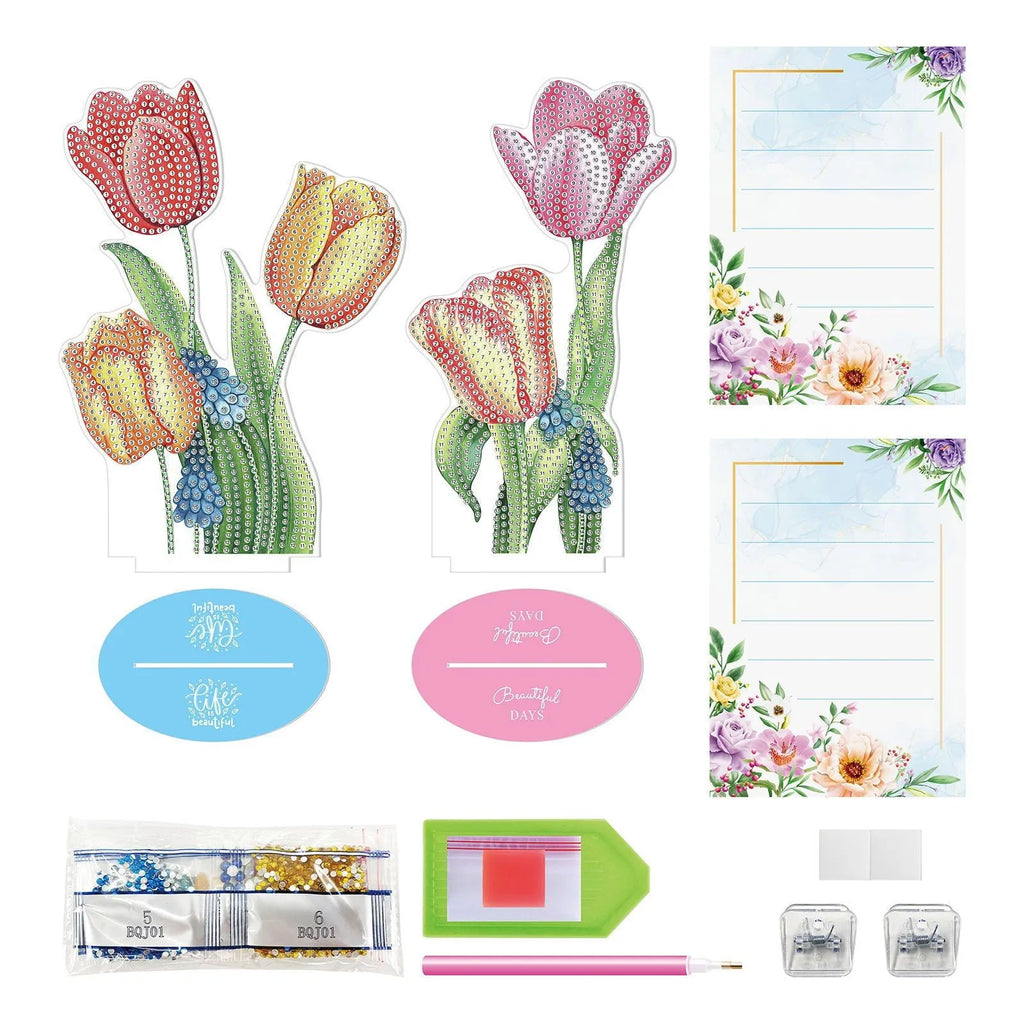 Handmade diamond painting decorative note clip with American-style design on desktop