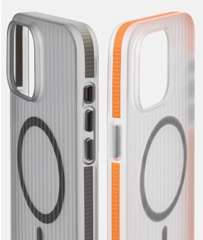 Magnetic phone case for iPhone 13 14 15 drop-resistant striped PC hard shell with anti-slip bars black