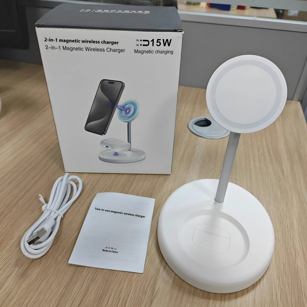 30W vertical wireless charger in white or black colour with cooling holes and anti-slip base
