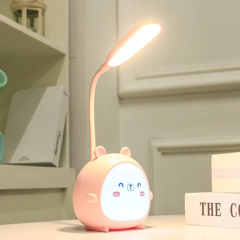 Cartoon deer USB charging folding LED reading lamp with plastic shade on desk