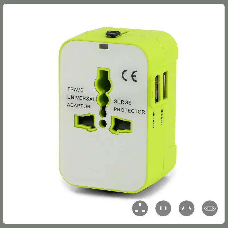 Universal travel adapter plug with USB charging port for international use