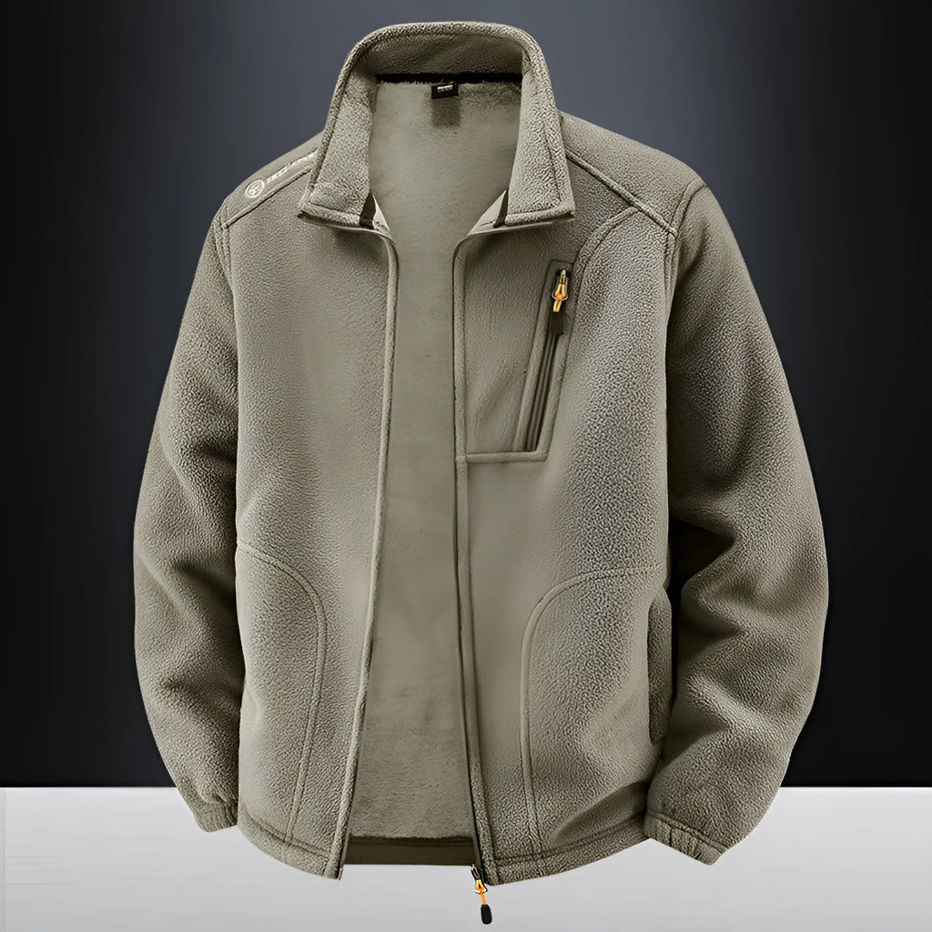 Men's loose casual polar fleece cardigan jacket in dark gray with full front closure