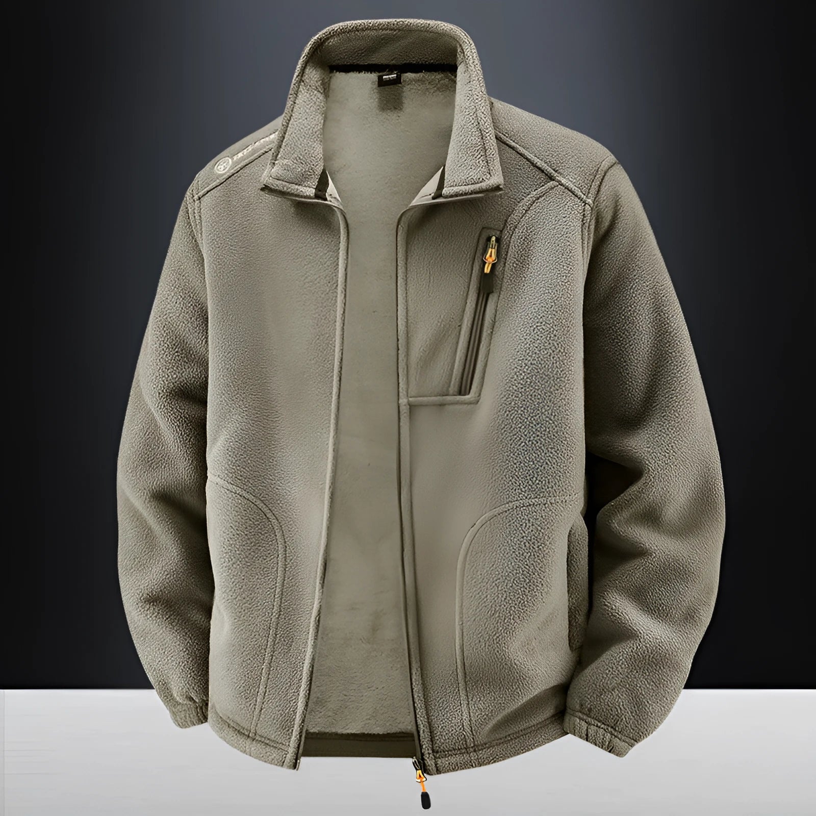 Men's loose casual polar fleece cardigan jacket in dark gray with full front closure