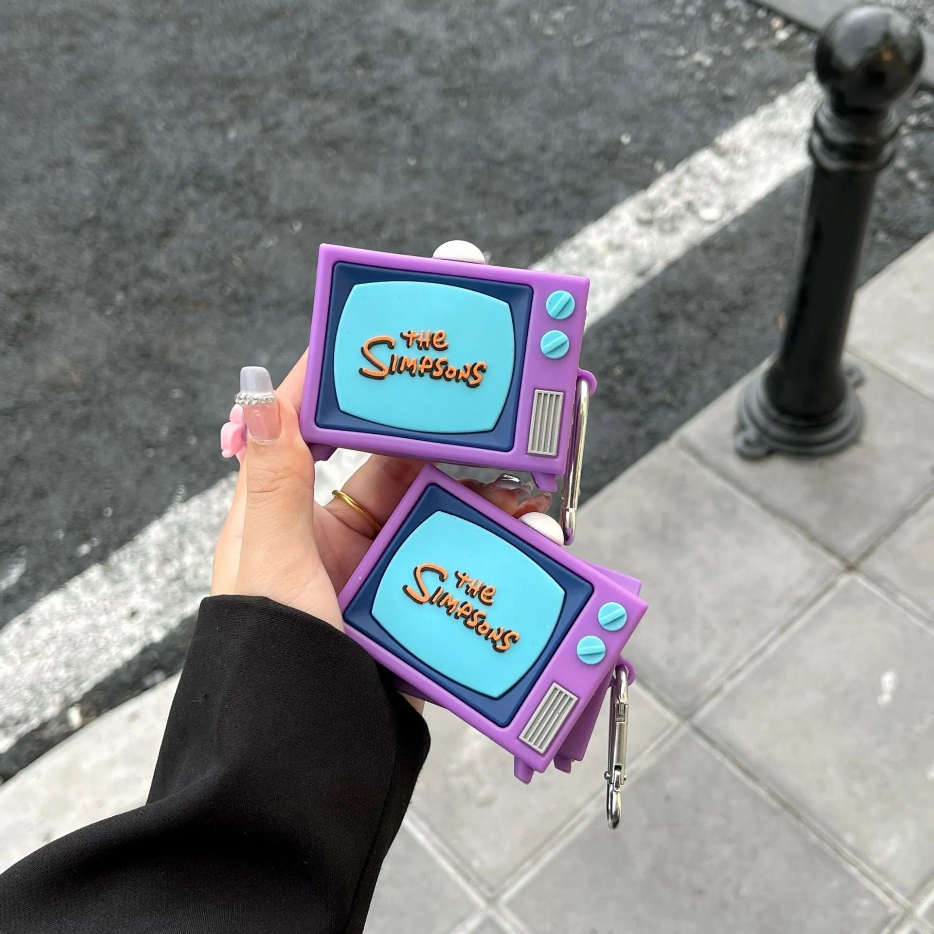 Purple TV silicone protective cover for Samsung Galaxy Buds case with cartoon sprayed finish