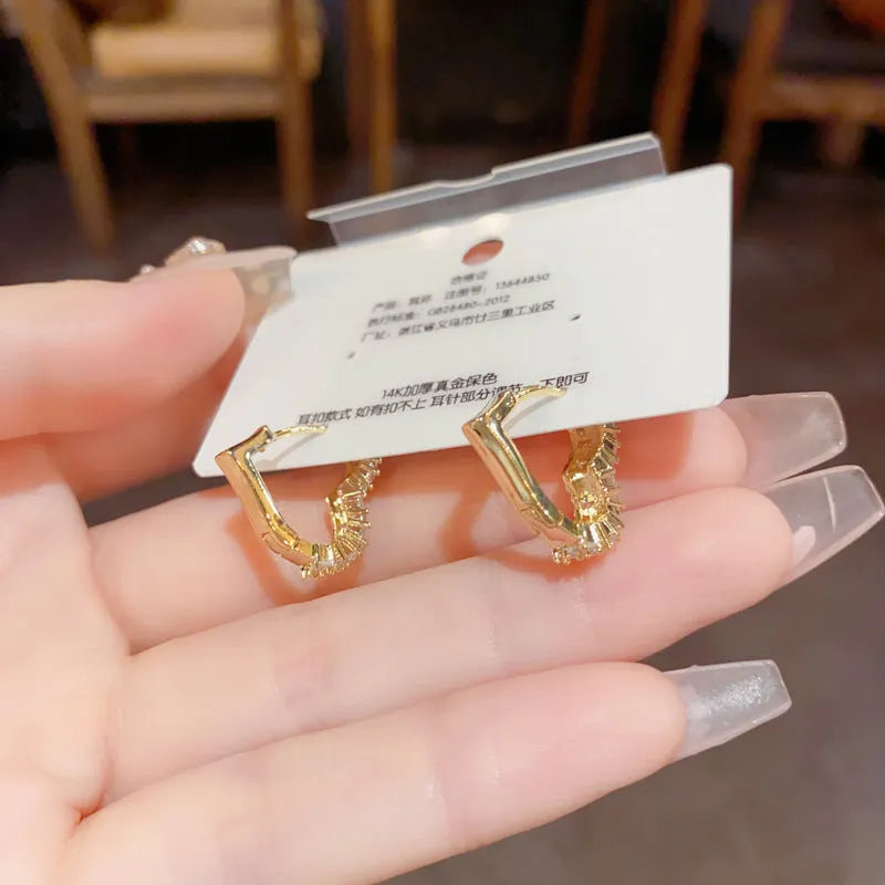 Heart shaped micro inlaid zircon ear clip with real gold plating on copper for women