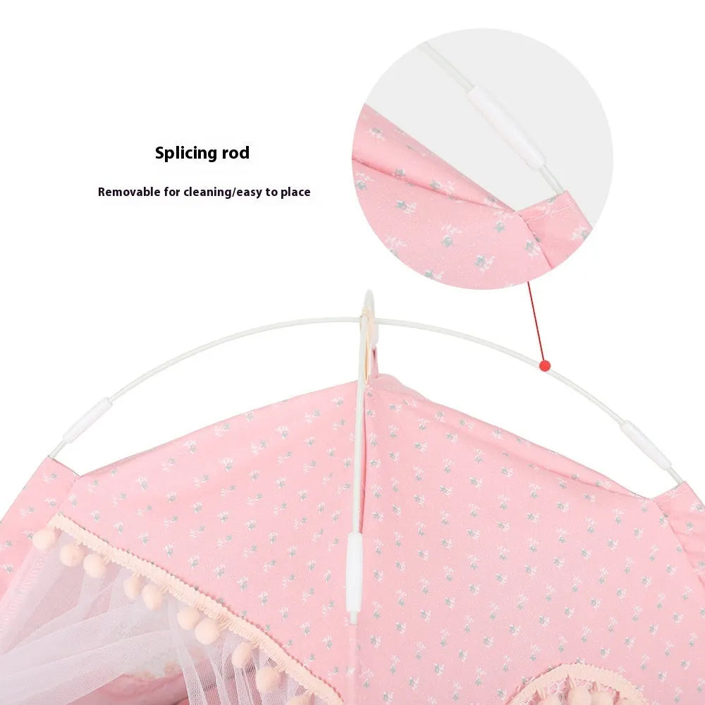Foldable semi-closed cloth cat nest kennel in floral or lace colour, sizes S M L for cats up to 10kg