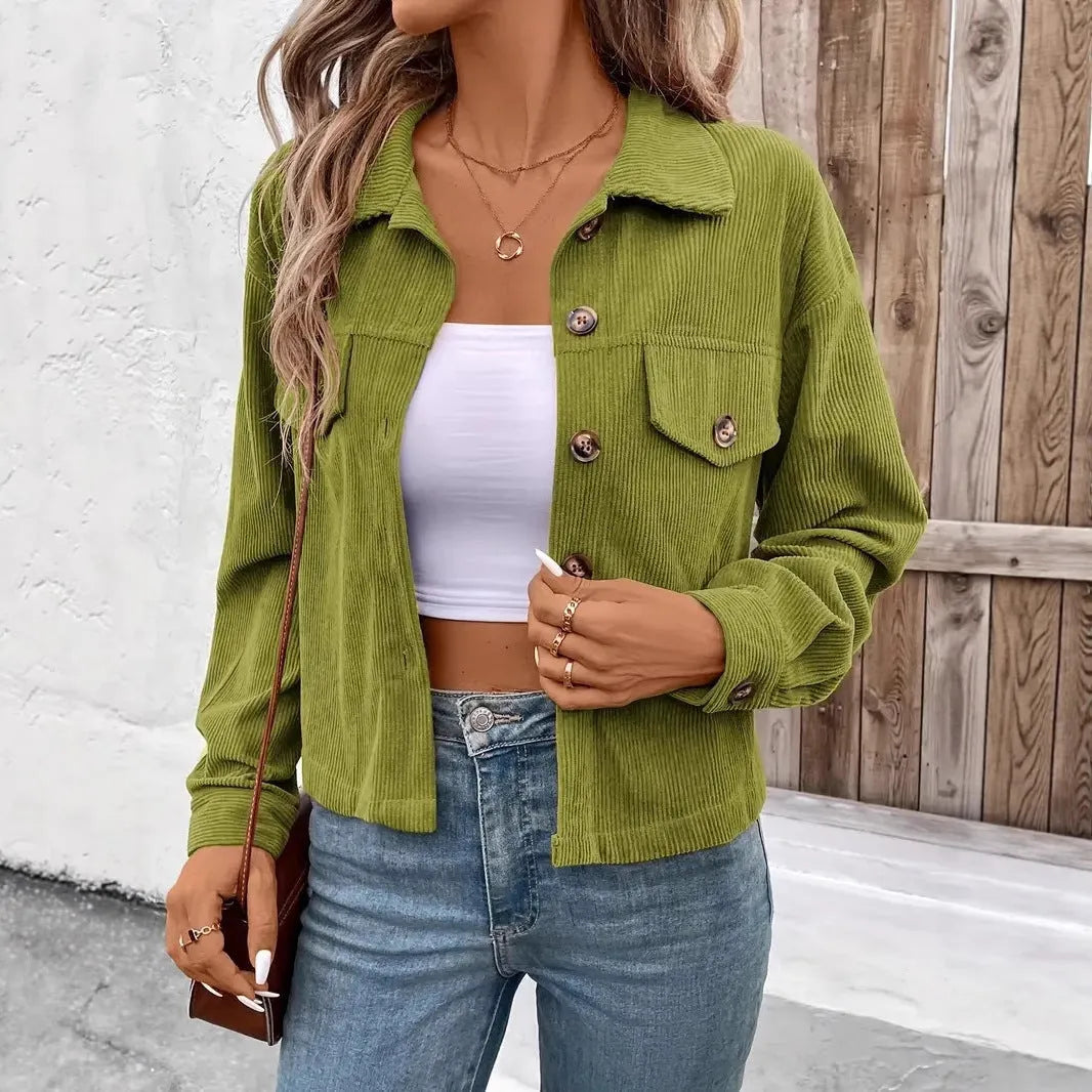 Women's retro artistic long sleeve polyester shirt coat in six colour options with loose fit design