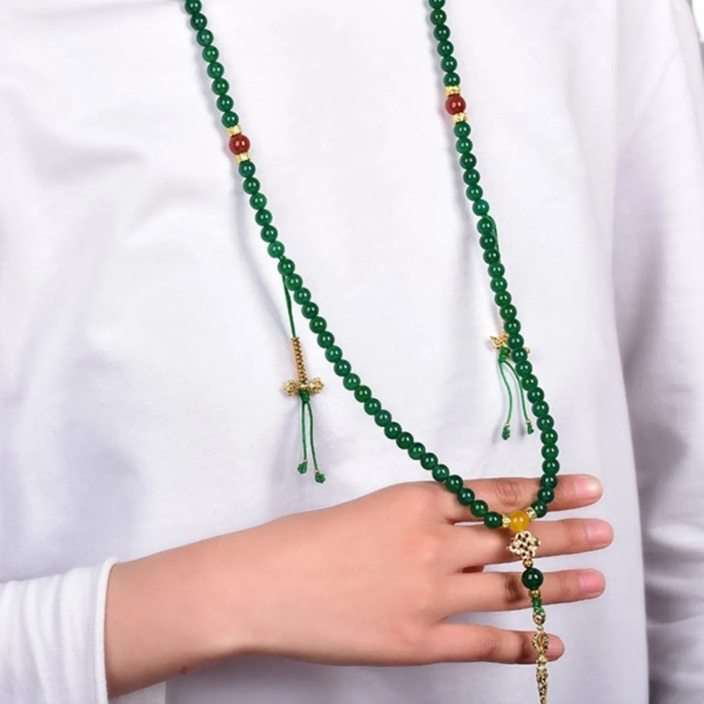Brazilian natural green agate multi-circle bracelet for men and women on a wrist.
