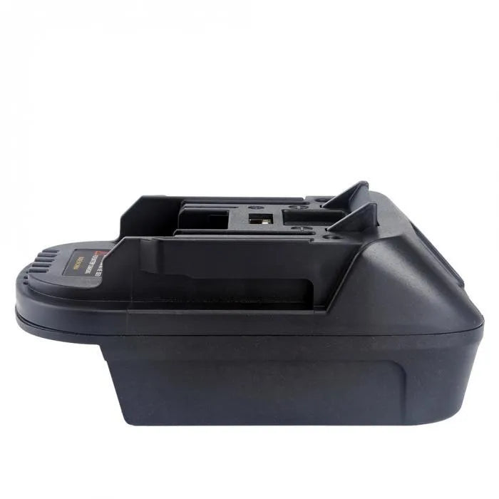 Black Milwaukee DM18M to Makita H99F battery adapter converter, 125mm long.