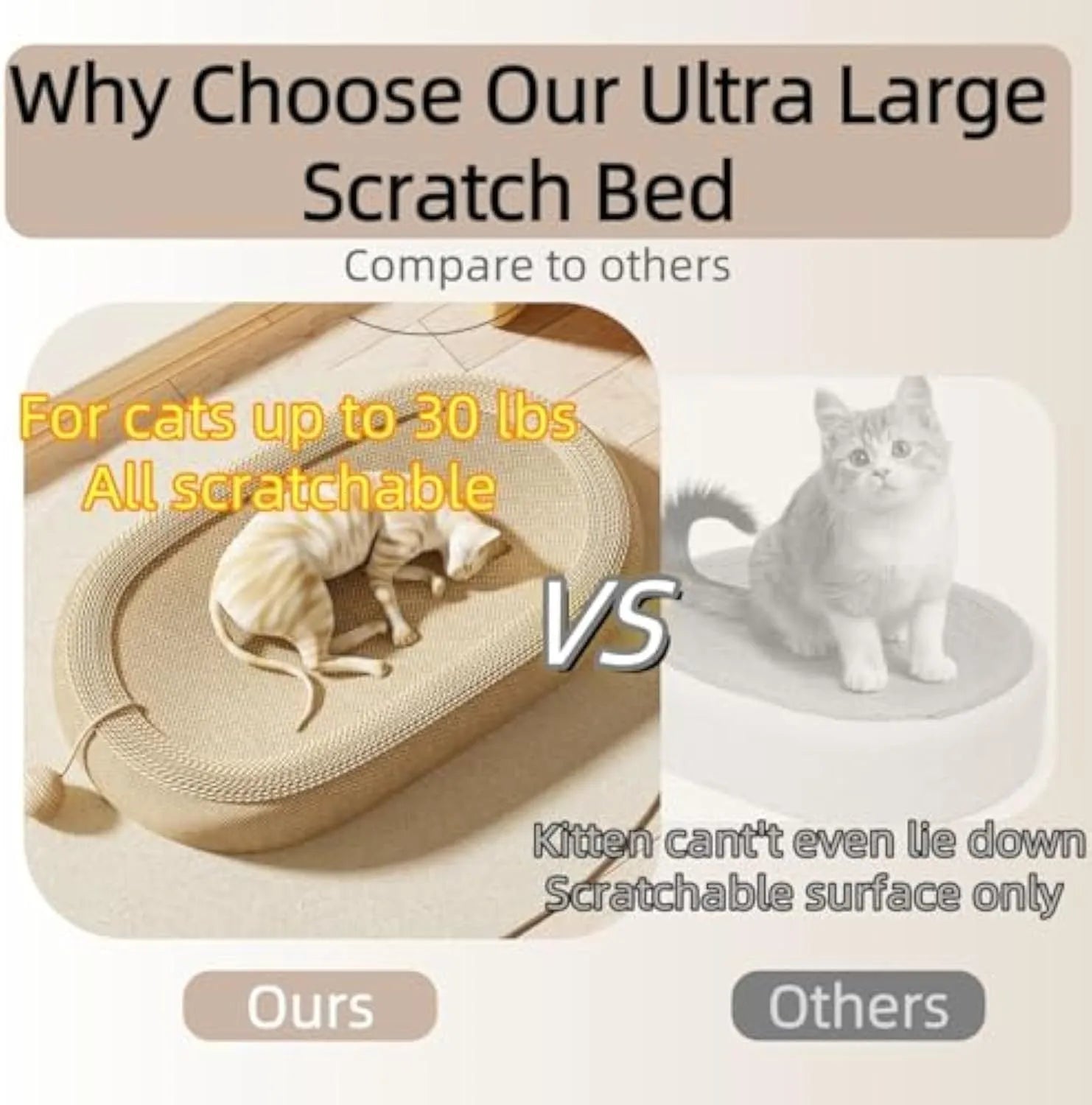 Large sisal fibre cat scratching board with a raised lounging bed platform on top.