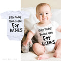 White unisex triangle climbing vest with Silly Daddy Boobs Are For Babies wording, polyester cotton, sizes S to 3XL