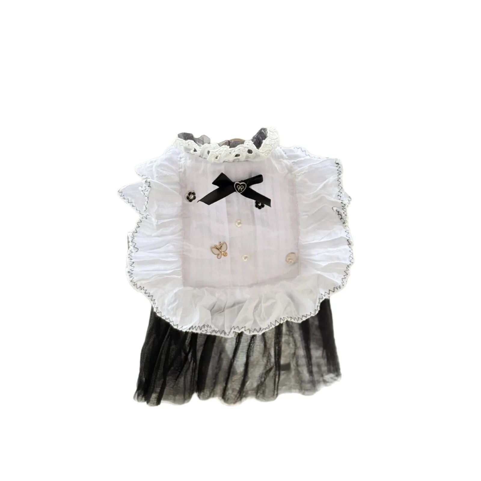 White yarn skirt princess style dog clothing on mannequin showing gauze skirt design