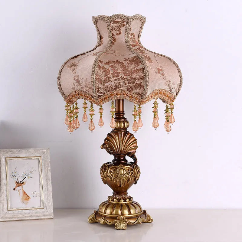European-style light luxury retro study table lamp 55cm height button switch