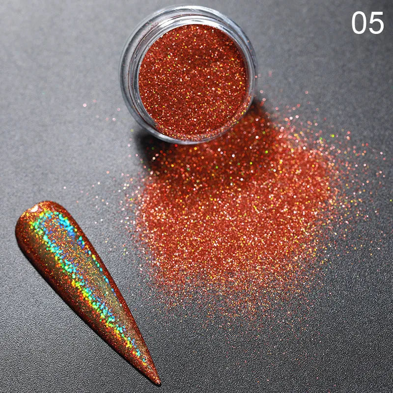 Aurora Magic Nail Powder glitter in laser gradient colours for nail art decoration